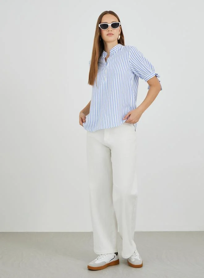 Take Two Styli Striped Puff Sleeve Buttoned Shirt
