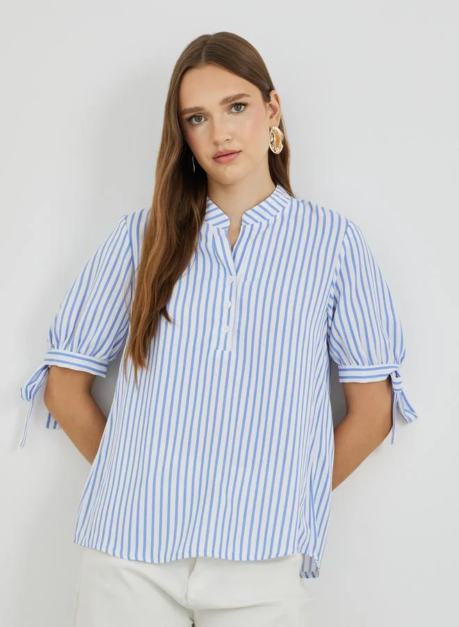 Take Two Styli Striped Puff Sleeve Buttoned Shirt