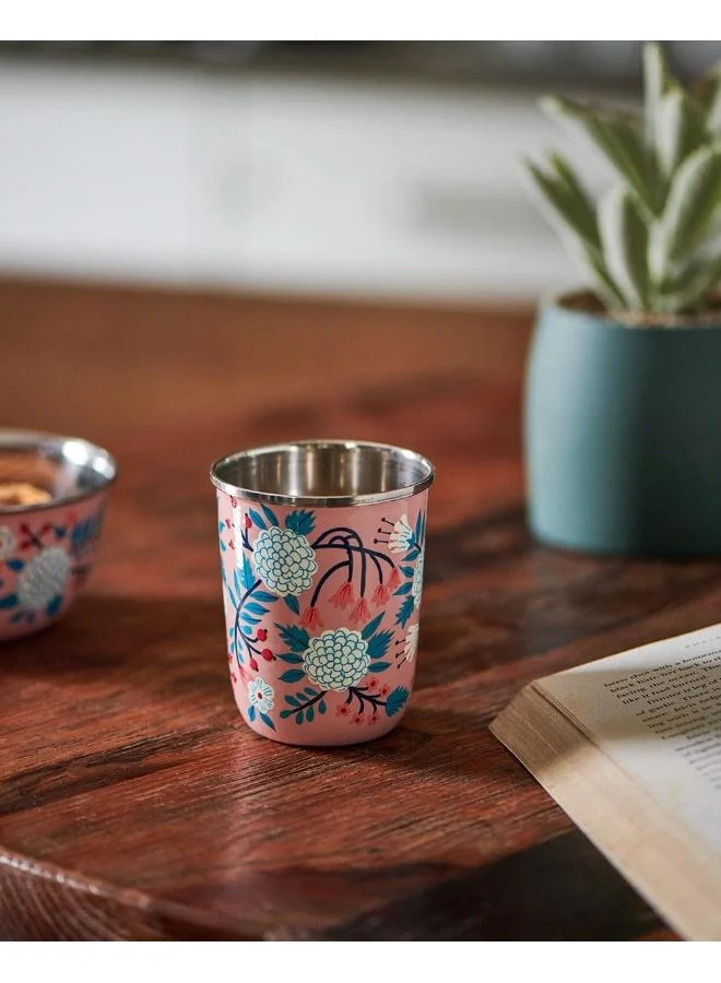 تشومباك تشومباك بهلوان وردي هادئ من الغابة ، أدوات فولاذية مع أناقة أدوات مائدة مرحة. تصميم الغابة المرسوم يدويا، يضفي اللون على تجربة المشروبات الخاصة بك - 400 مل