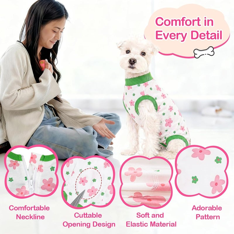 Coppthinktu Green Flower Large Dog Surgery Recovery Suit for Dogs After Surgery, Dog Onesie Bodysuit Neuter Spay Puppy Suits, Male Female Post-Op Surgery Clothes Wounds E-Collar Cone Alternative Anti Licking - Image 3