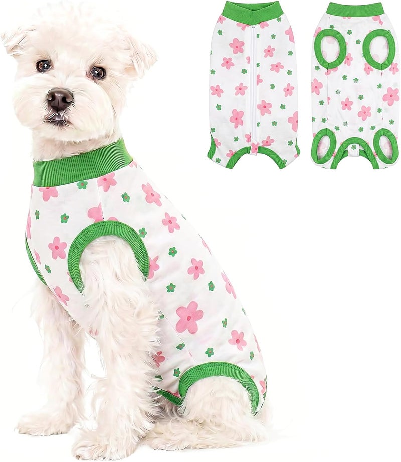 Coppthinktu Green Flower Large Dog Surgery Recovery Suit for Dogs After Surgery, Dog Onesie Bodysuit Neuter Spay Puppy Suits, Male Female Post-Op Surgery Clothes Wounds E-Collar Cone Alternative Anti Licking - Image 1