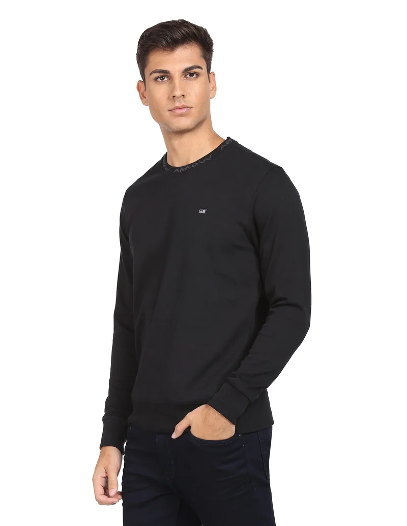 Arrow Black Crew Neck Solid Sweatshirt for Men | Best Price UAE