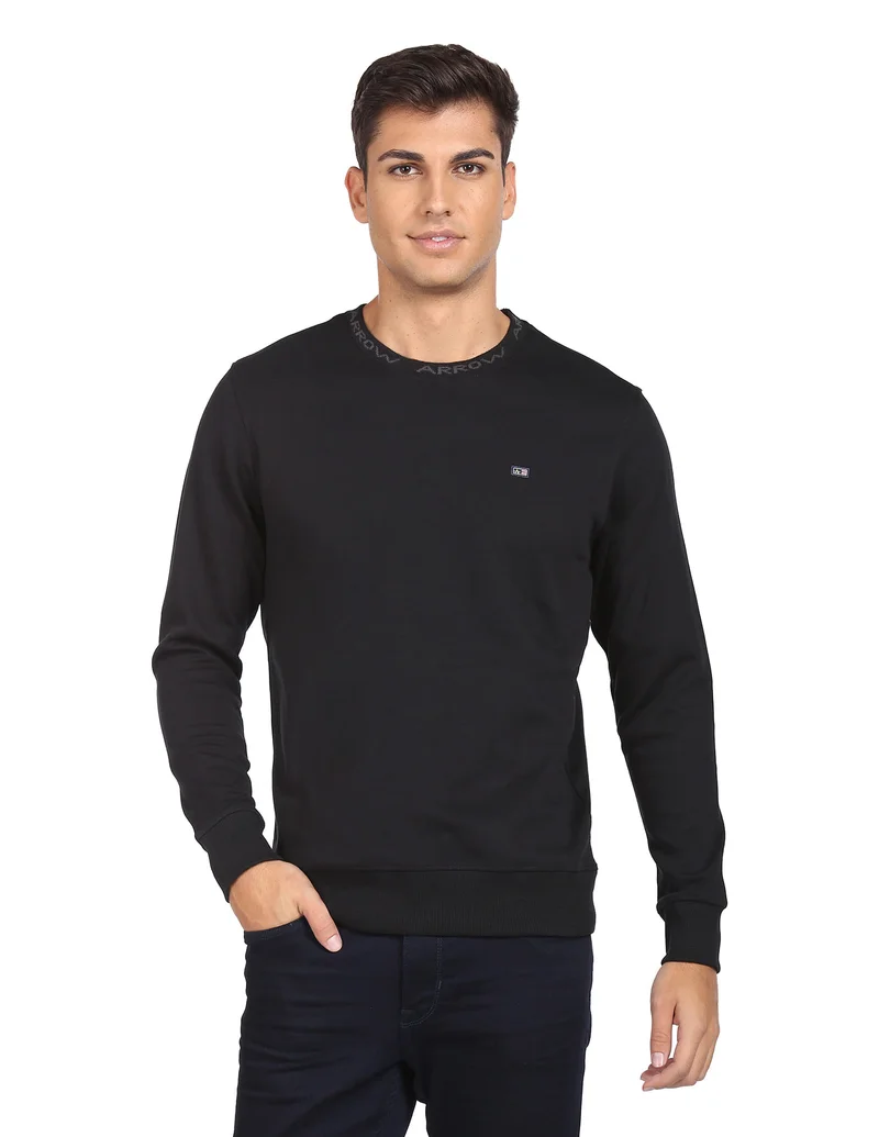 Arrow Black Crew Neck Solid Sweatshirt for Men | Best Price UAE