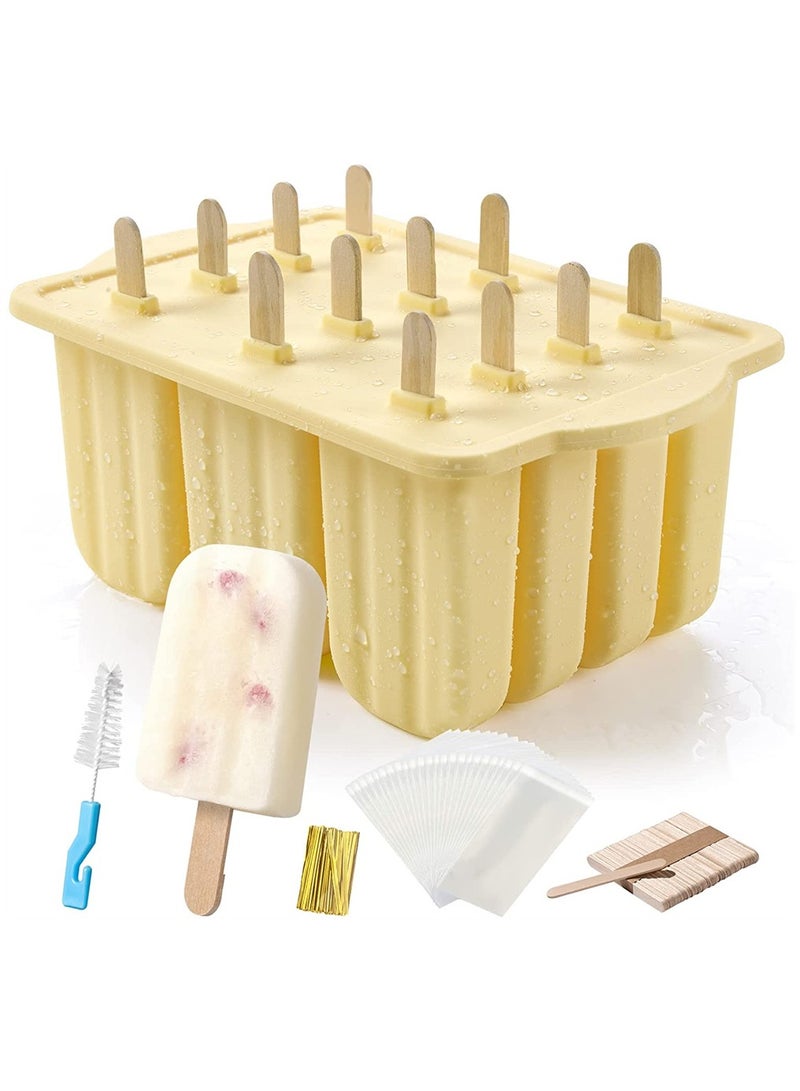 Excefore Popsicles Molds, 12 Pieces Silicone Popsicle Molds Easy-Release BPA-free Popsicle Maker Molds Ice Pop Molds Homemade Popsicle Ice Pop Maker with 50PCS Popsicle Sticks+Cleaning Brush - Image 1