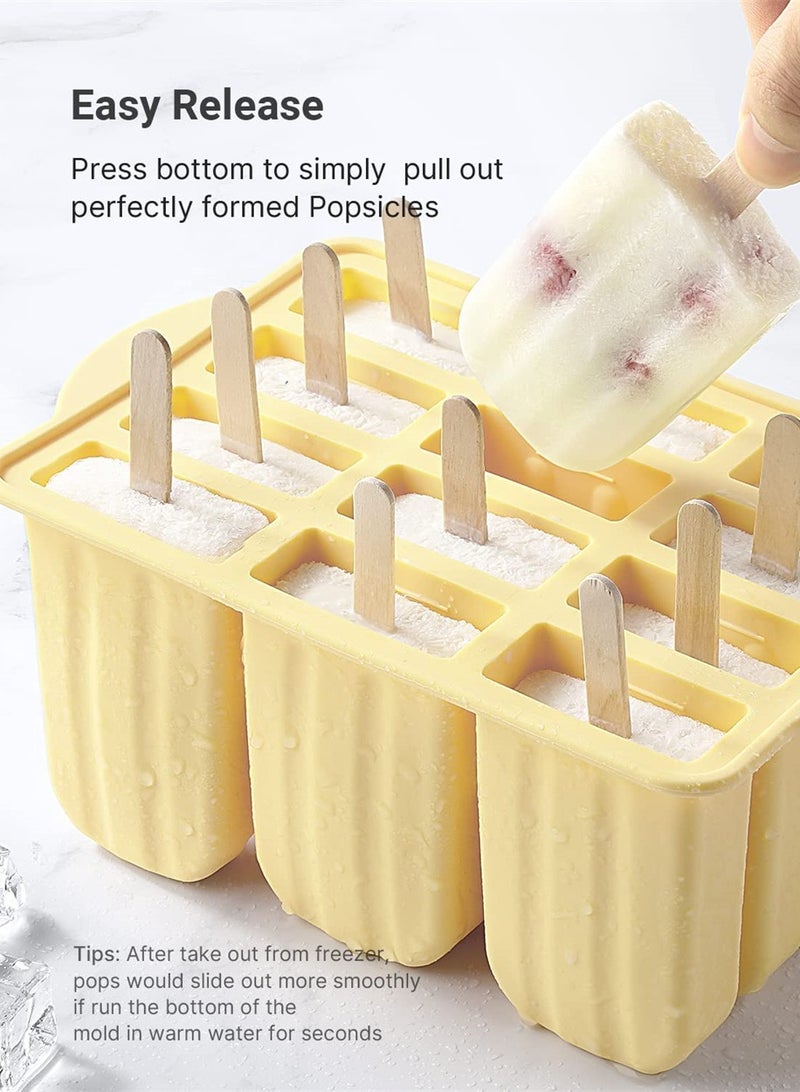 Excefore Popsicles Molds, 12 Pieces Silicone Popsicle Molds Easy-Release BPA-free Popsicle Maker Molds Ice Pop Molds Homemade Popsicle Ice Pop Maker with 50PCS Popsicle Sticks+Cleaning Brush - Image 3