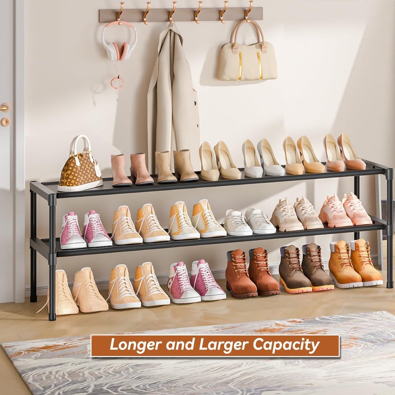 LUKYTOWER Extra Long Shoe Rack 2 Tier Shoe Storage Organizer Wide Stackable Shoe Organizer Racks for Closet Entryway,Shoe Shelf Stand Sturdy Durable Shoes Rack Holder Save Space - Image 4
