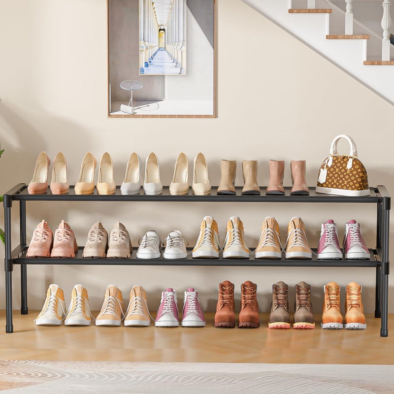 LUKYTOWER Extra Long Shoe Rack 2 Tier Shoe Storage Organizer Wide Stackable Shoe Organizer Racks for Closet Entryway,Shoe Shelf Stand Sturdy Durable Shoes Rack Holder Save Space - Image 1