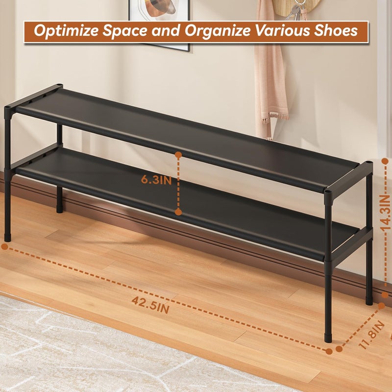 LUKYTOWER Extra Long Shoe Rack 2 Tier Shoe Storage Organizer Wide Stackable Shoe Organizer Racks for Closet Entryway,Shoe Shelf Stand Sturdy Durable Shoes Rack Holder Save Space - Image 3