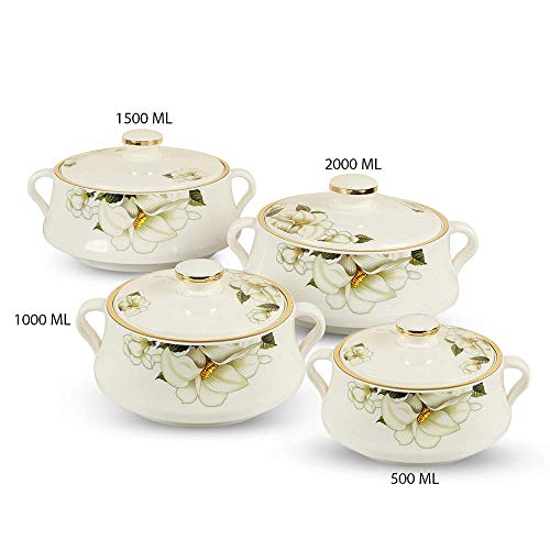 Nayasa Plastic Floral Casserole Lorenzo(500, 1000, 1500 and 2000ml)(White)_Set of 4 - Image 2