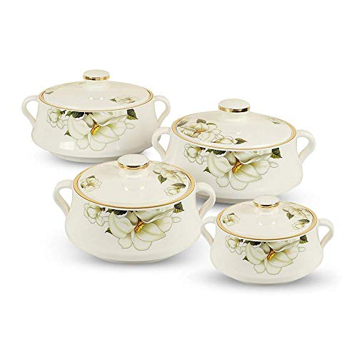 Nayasa Plastic Floral Casserole Lorenzo(500, 1000, 1500 and 2000ml)(White)_Set of 4 - Image 1