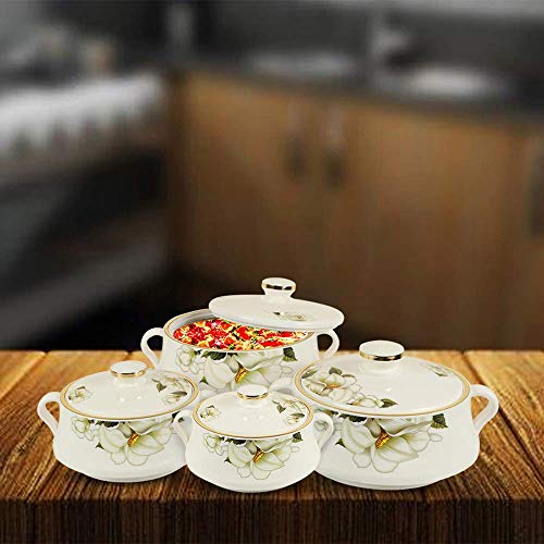 Nayasa Plastic Floral Casserole Lorenzo(500, 1000, 1500 and 2000ml)(White)_Set of 4 - Image 3