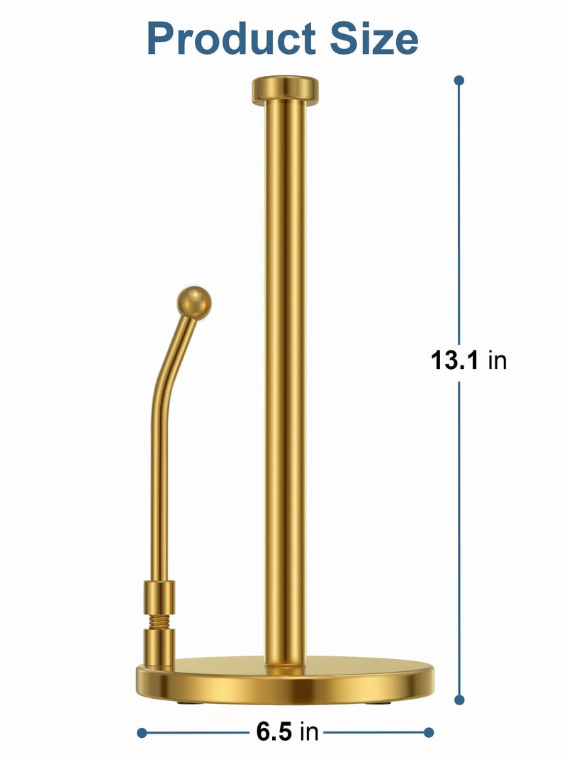 SMARTAKE Paper Towel Holder, Paper Towel Dispenser Standing Weighted Base Non Slip, Spring Arm Fit Most Size Paper Roll, Stainless Steel Kitchen Roll Stand for Home Kitchen Countertop Tabletop, Gold - Image 3