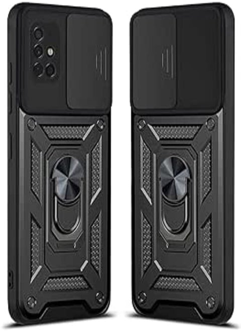 Samsung Galaxy A51 Protective Case with Sliding Camera Cover and Built in 360 Rotating Ring Holder Shock-Proof Mobile Case for Samsung A51 4G / Samsung A51 (Samsung A51) (Black)