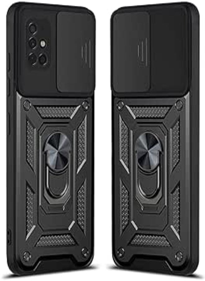 Generic - Samsung Galaxy A51 Protective Case with Sliding Camera Cover and Built in 360 Rotating Ring Holder Shock-Proof Mobile Case for Samsung A51 4G / Samsung A51 (Samsung A51) (Black) - Image 1