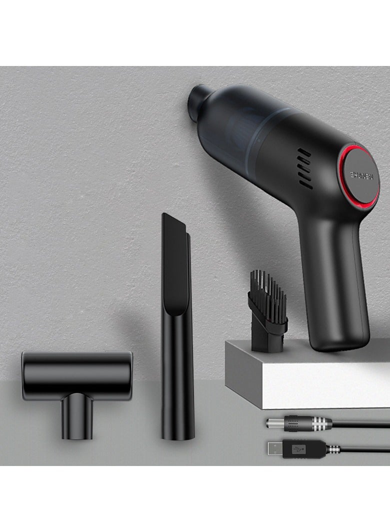 أسود سيارة مكنسة كهربائية لاسلكية شحن السيارات الصغيرة في السيارة المنزلية باليد قوة عظمى شفط - Image 1