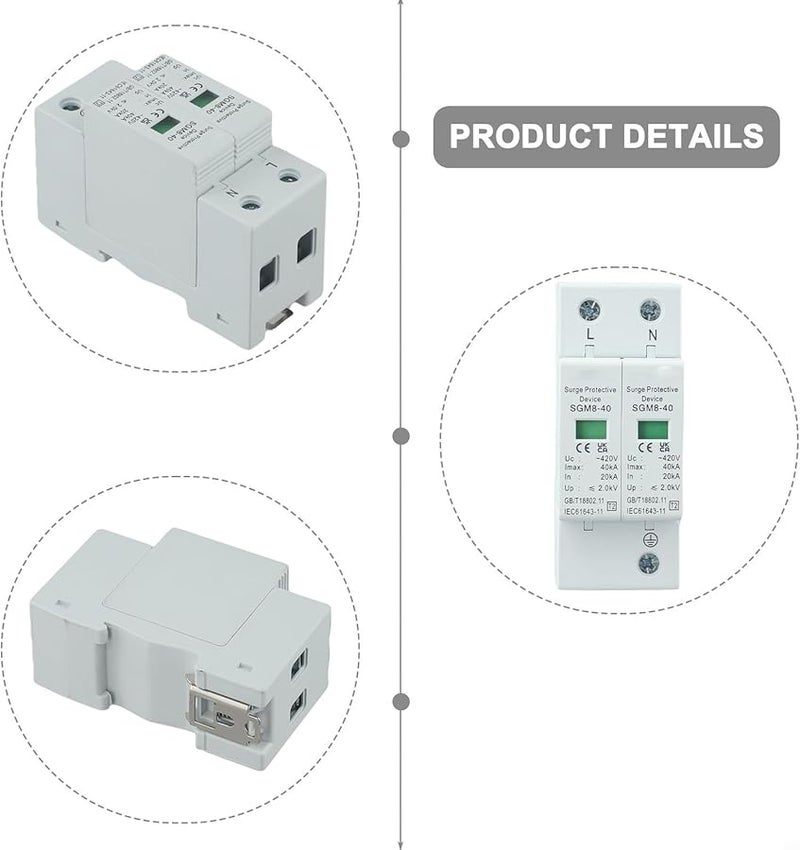 SGM8 40 2P 40KA 420VAC Surge Protective Device Circuit Breaker Rail Mount For Distribution Box - Image 3