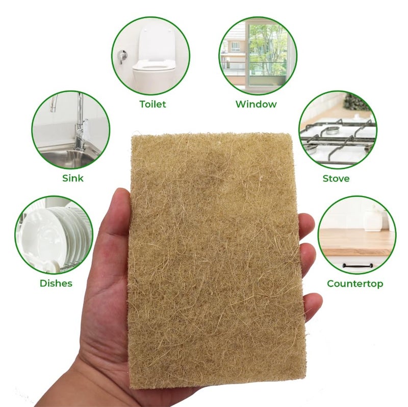 HI FINE CARE Natural Scouring Pads 10 Pack- Dish Scrubber Non-Scratch Sisal Cleaning Scrub Pads, Eco-Friendly Glass Coconut Fiber Kitchen Scrubbers for Pans and Pots, Compostable, Biodegradable (10 Pack) - Image 5