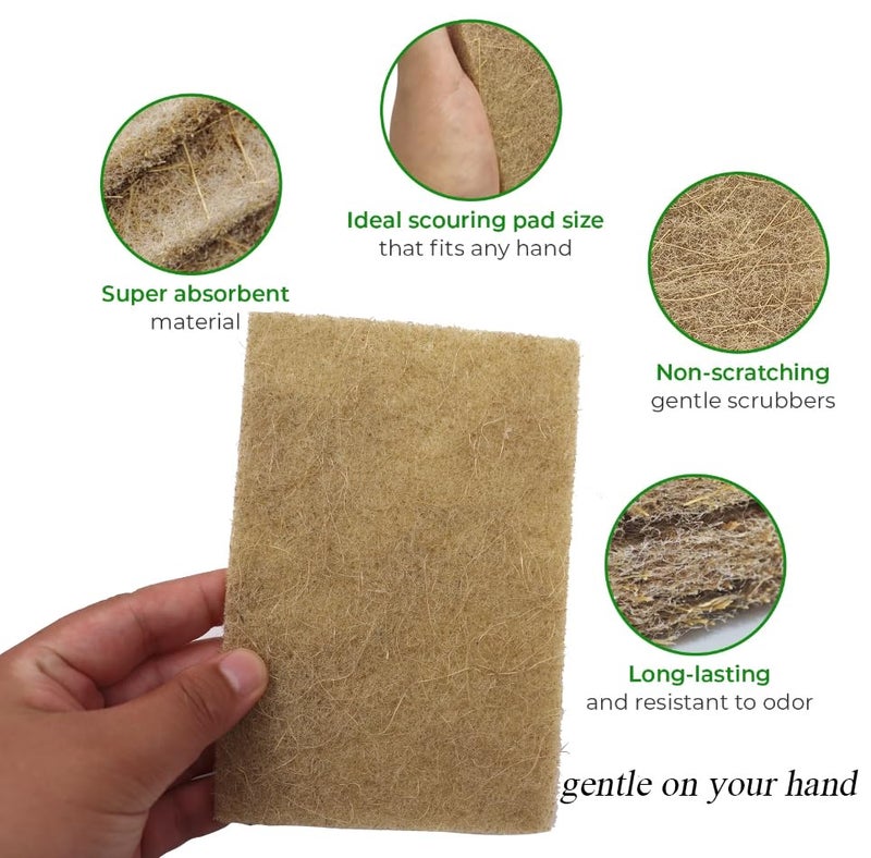 HI FINE CARE Natural Scouring Pads 10 Pack- Dish Scrubber Non-Scratch Sisal Cleaning Scrub Pads, Eco-Friendly Glass Coconut Fiber Kitchen Scrubbers for Pans and Pots, Compostable, Biodegradable (10 Pack) - Image 3
