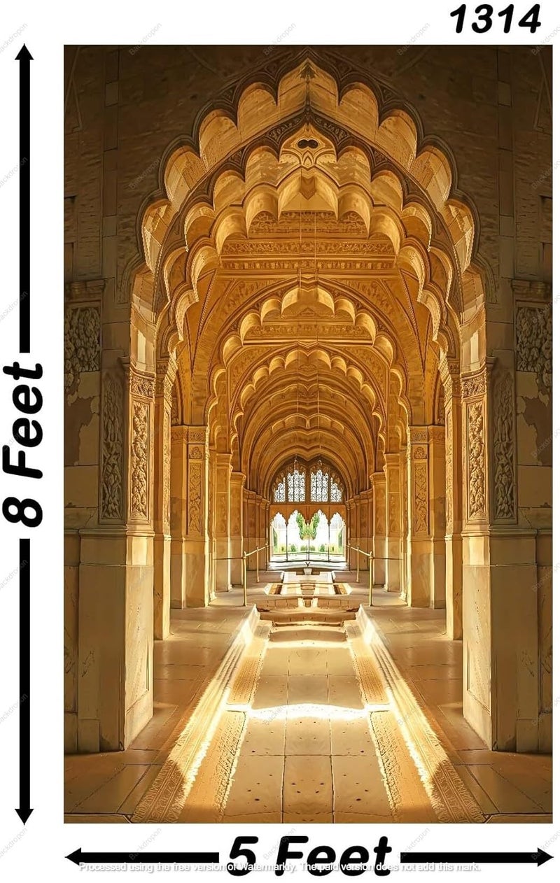 Backdropon Interior Palace Architecture Vintage Art Photography Backdrops Curtain Cloth Birthday Background Seamless Photo Booth Prop Backdrop Size 8Feet Height & 5Feet Width(8 * 5) - Image 2