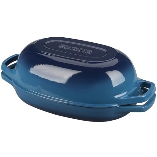 EDGING CASTING Enameled Cast Iron Oval Dutch Oven Pot with Lid, Dutch Oven for Sourdough Bread Baking, Bread Oven, Bread Dutch Oven, Oval Bread Pan, 5qt, Lake Blue - Image 1