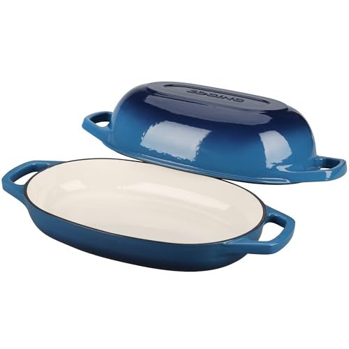 EDGING CASTING Enameled Cast Iron Oval Dutch Oven Pot with Lid, Dutch Oven for Sourdough Bread Baking, Bread Oven, Bread Dutch Oven, Oval Bread Pan, 5qt, Lake Blue - Image 4