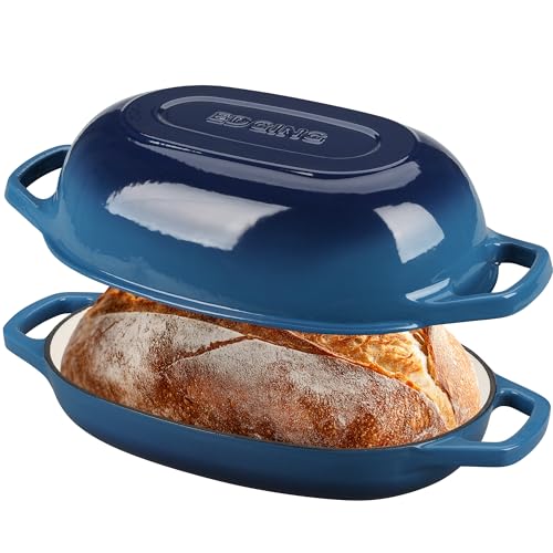 EDGING CASTING Enameled Cast Iron Oval Dutch Oven Pot with Lid, Dutch Oven for Sourdough Bread Baking, Bread Oven, Bread Dutch Oven, Oval Bread Pan, 5qt, Lake Blue - Image 3