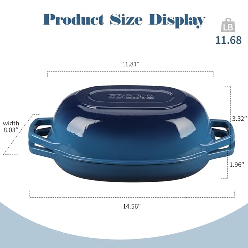 EDGING CASTING Enameled Cast Iron Oval Dutch Oven Pot with Lid, Dutch Oven for Sourdough Bread Baking, Bread Oven, Bread Dutch Oven, Oval Bread Pan, 5qt, Lake Blue - Image 2