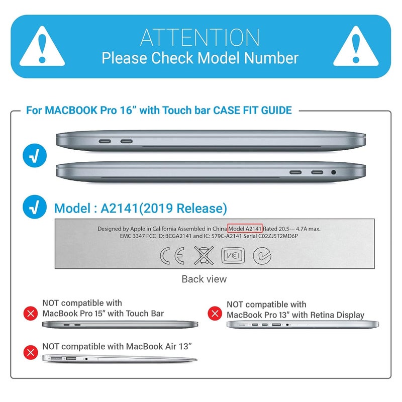 Saco غطاء حقيبة ساسو لماك بوك متوافق مع ماك بوك برو 16 بوصة 2020 2019 إصدار A2141 مع شريط اللمس وTouch ID، غلاف صلب بلاستيكي واقي - أسود كريستالي - Image 2