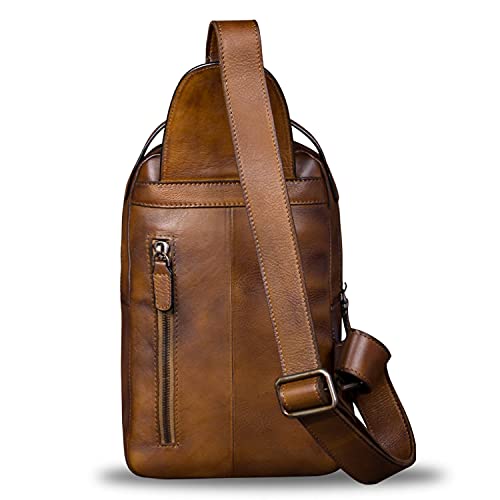 IVTG Genuine Leather Sling Bag Chest Shoulder Fanny Bag Hiking Backpack Vintage Handmade Crossbody Daypack (Brown) - Image 3