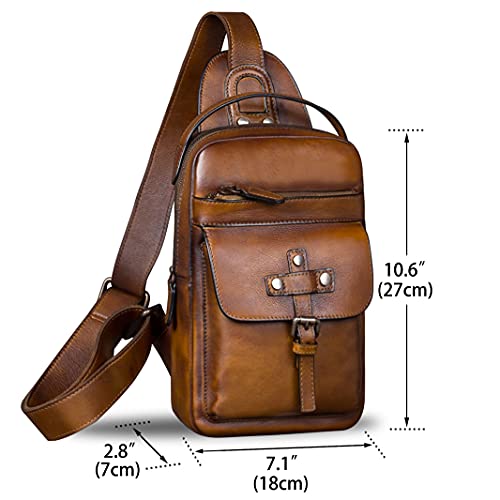 IVTG Genuine Leather Sling Bag Chest Shoulder Fanny Bag Hiking Backpack Vintage Handmade Crossbody Daypack (Brown) - Image 5