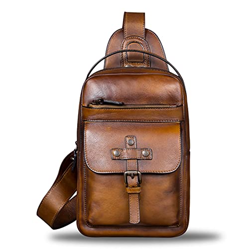 IVTG Genuine Leather Sling Bag Chest Shoulder Fanny Bag Hiking Backpack Vintage Handmade Crossbody Daypack (Brown) - Image 2