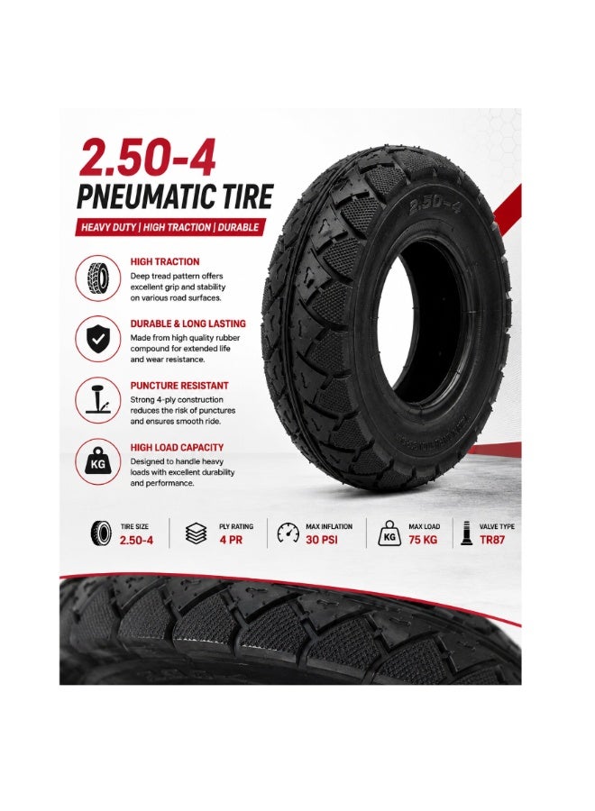 Fukukawa 2.50-4 Pneumatic E-Scooter Tire | Heavy Duty Replacement Tyre | 30 PSI | High Traction Road Grip | Wear Resistant Rubber | Front & Rear Wheel Compatible - Image 3