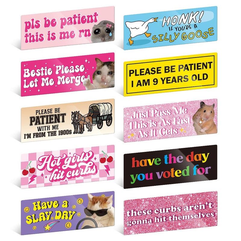 Yoppix 10PCS Funny Car Bumper Magnet Student Driver Magnet Prank Magnetic Sticker for Car Truck Metal Hot Girls Hit Curbs New Driver Please Be Patient Waterproof Reusable