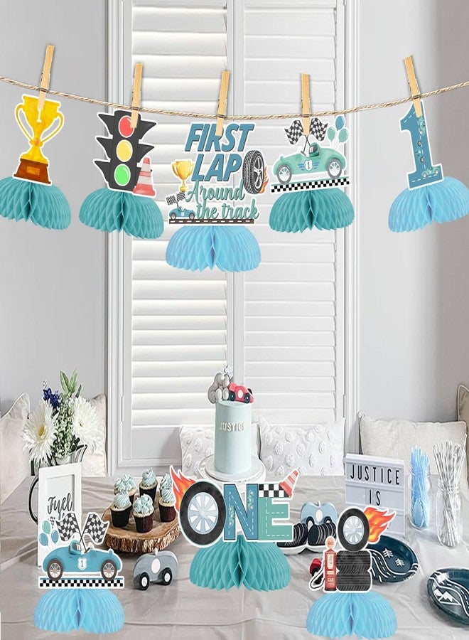 Balterever Racing Car 1st Birthday Party Decoration 8pcs First Lap Around The Track Birthday Honeycomb Centerpieces Racing Car Birthday Honeycomb Table Decors Fast One Bday Decorations for Boys - Image 2