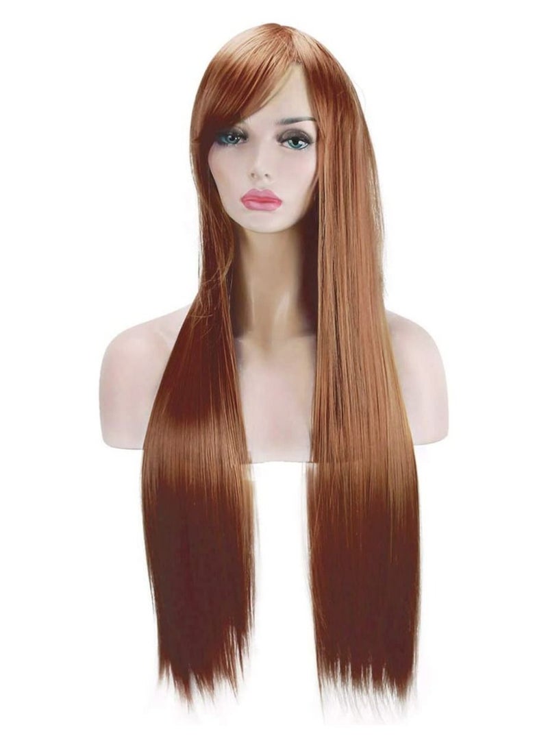 إستيل شعر مستعار 32 بوصة 80 سم طويل مستقيم أنيمي أزياء المرأة تأثيري باروكة شعر مستعار للحفلات مع غطاء شعر مستعار مجاني بني - Image 3