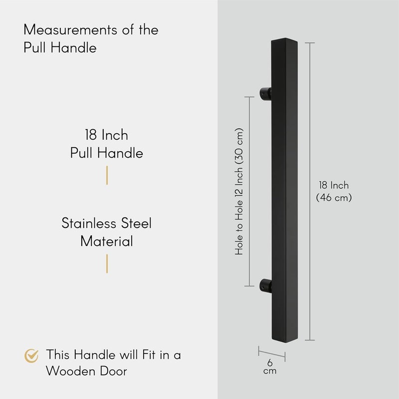 LAPO مقبض باب مربع من الفولاذ المقاوم للصدأ 18 بوصة من LAPO لمقبض الباب الرئيسي لمقبض الدفع والسحب لمقبض الباب الرئيسي حجم الفتحة إلى الفتحة 300 مم عبوة من 1 تشطيب أسود ضمان 3 سنوات - Image 2
