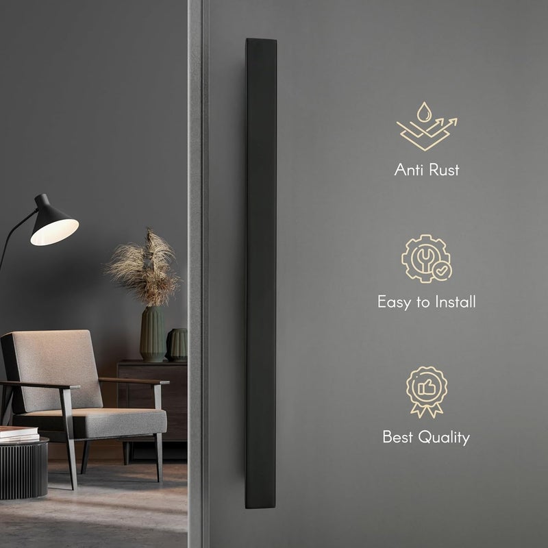 LAPO مقبض باب مربع من الفولاذ المقاوم للصدأ 18 بوصة من LAPO لمقبض الباب الرئيسي لمقبض الدفع والسحب لمقبض الباب الرئيسي حجم الفتحة إلى الفتحة 300 مم عبوة من 1 تشطيب أسود ضمان 3 سنوات - Image 4