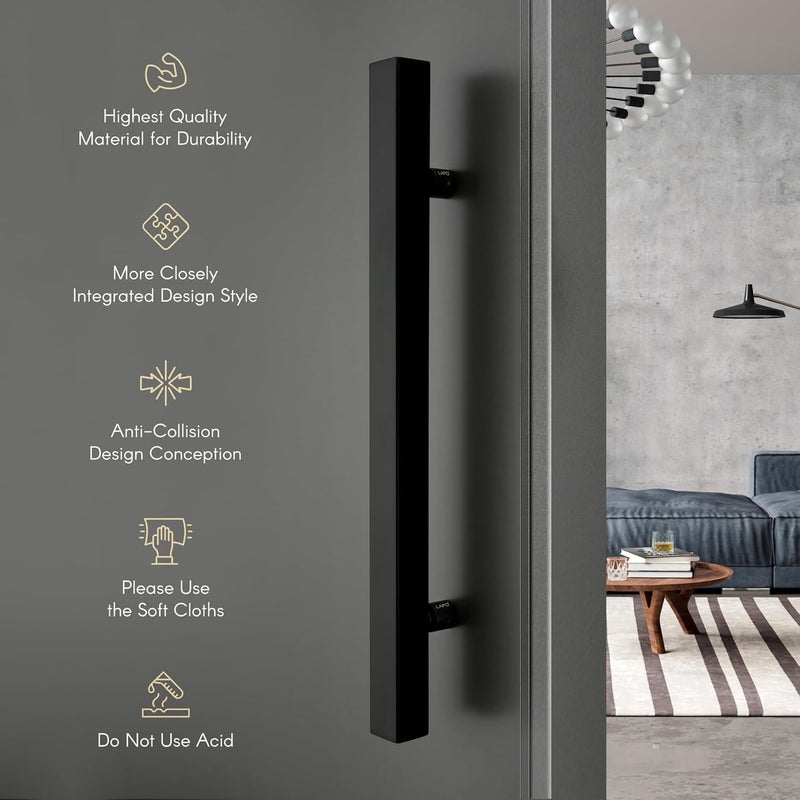 LAPO مقبض باب مربع من الفولاذ المقاوم للصدأ 18 بوصة من LAPO لمقبض الباب الرئيسي لمقبض الدفع والسحب لمقبض الباب الرئيسي حجم الفتحة إلى الفتحة 300 مم عبوة من 1 تشطيب أسود ضمان 3 سنوات - Image 5