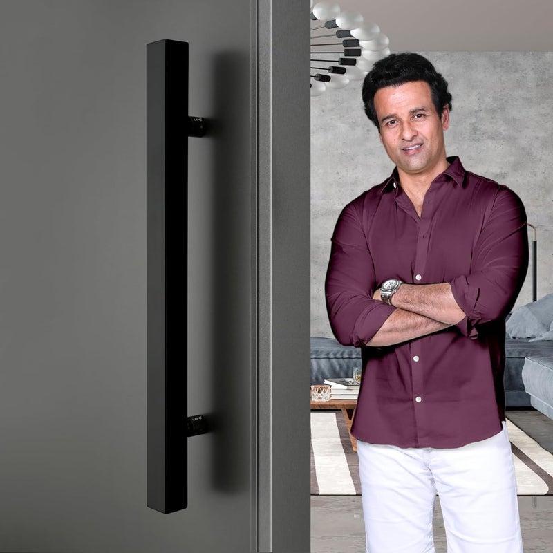 LAPO مقبض باب مربع من الفولاذ المقاوم للصدأ 18 بوصة من LAPO لمقبض الباب الرئيسي لمقبض الدفع والسحب لمقبض الباب الرئيسي حجم الفتحة إلى الفتحة 300 مم عبوة من 1 تشطيب أسود ضمان 3 سنوات - Image 3