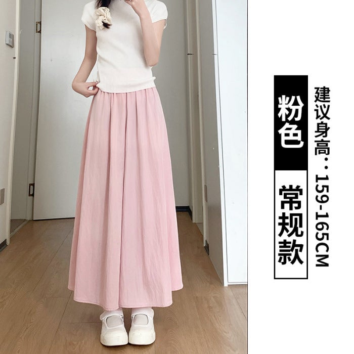 [Three-Dimensional Waistband-Original Fabric] W109 # Yamamoto Culottes Womens Summer Thin Petite Lazy Wide-Leg Pants Pink - Image 1