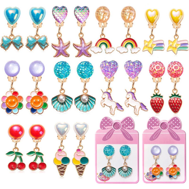ERDOGLY Clip on Earrings for Girls 10 Pairs Kids Clip on Earrings Cute Toddler Earring Party Favor Dangle Stick on Earring for Little Girls Pretend Princess Play Dress up Jewelry Gift Set - Image 3