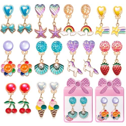 ERDOGLY Clip on Earrings for Girls 10 Pairs Kids Clip on Earrings Cute Toddler Earring Party Favor Dangle Stick on Earring for Little Girls Pretend Princess Play Dress up Jewelry Gift Set - Image 1