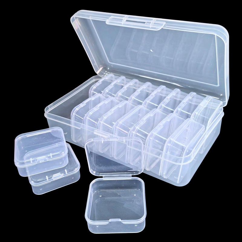 Goodma Small Bead Organizers, 19 Pieces Plastic Storage Cases Mini Clear Bead Storage Containers Boxes with Hinged Lid and Large Rectangle Organizing Box - Image 2