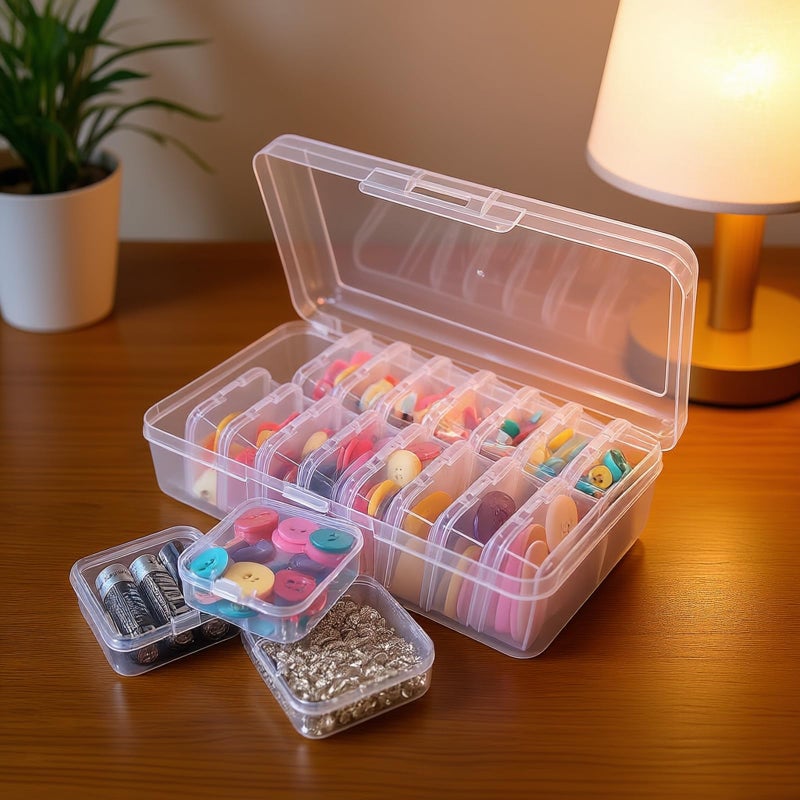 Goodma Small Bead Organizers, 19 Pieces Plastic Storage Cases Mini Clear Bead Storage Containers Boxes with Hinged Lid and Large Rectangle Organizing Box - Image 3