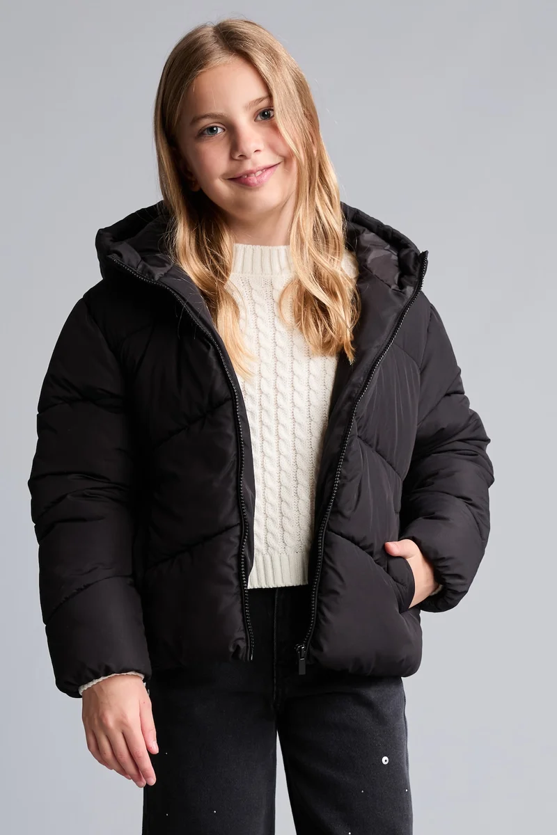 ديفاكتو Girl Water-Repellent Hooded Zip-Up Puffer Jacket