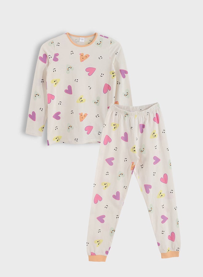 ال سي وايكيكي طقم بيجاما بناتي بياقة دائرية - Image 1