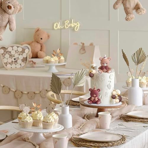 SONICEBUY 42Pcs Bear Balls Cake Toppers Mini Brown Bear Cake Decorations Boho Pearl Ball Cake Toppers for Boy Girl Baby Shower Birthday Gender Reveal Wedding Party Supplies - Image 5