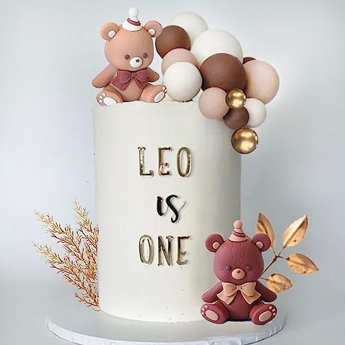 SONICEBUY 42Pcs Bear Balls Cake Toppers Mini Brown Bear Cake Decorations Boho Pearl Ball Cake Toppers for Boy Girl Baby Shower Birthday Gender Reveal Wedding Party Supplies - Image 3