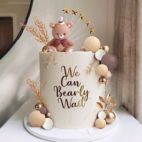 SONICEBUY 42Pcs Bear Balls Cake Toppers Mini Brown Bear Cake Decorations Boho Pearl Ball Cake Toppers for Boy Girl Baby Shower Birthday Gender Reveal Wedding Party Supplies - Image 4
