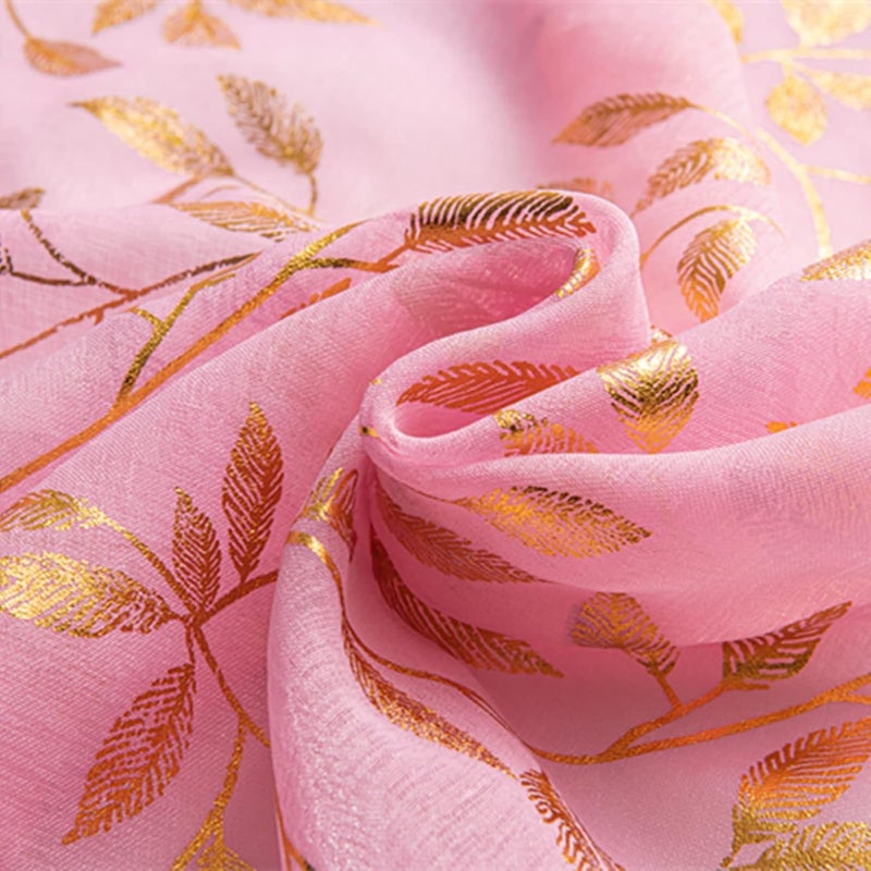 Deeprove Pink Sheer Curtains 96 inches Long 2 Panels for Bedroom Living Room Baby Girl Princess Room Nursery  Abstract Metallic Gold Foil Vine Leaves Print Window Treatments Pair Set  W52 x L96 Inch - Image 3